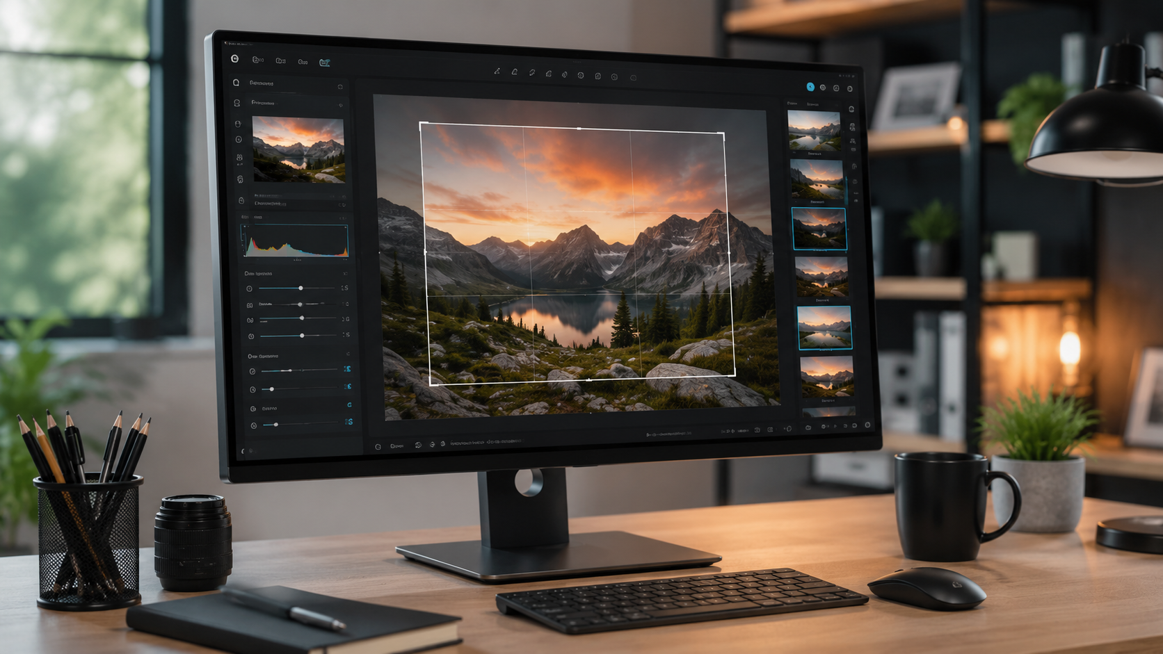Bildbearbeitung mit Zuschnitt und Größenanpassung auf einem Monitor