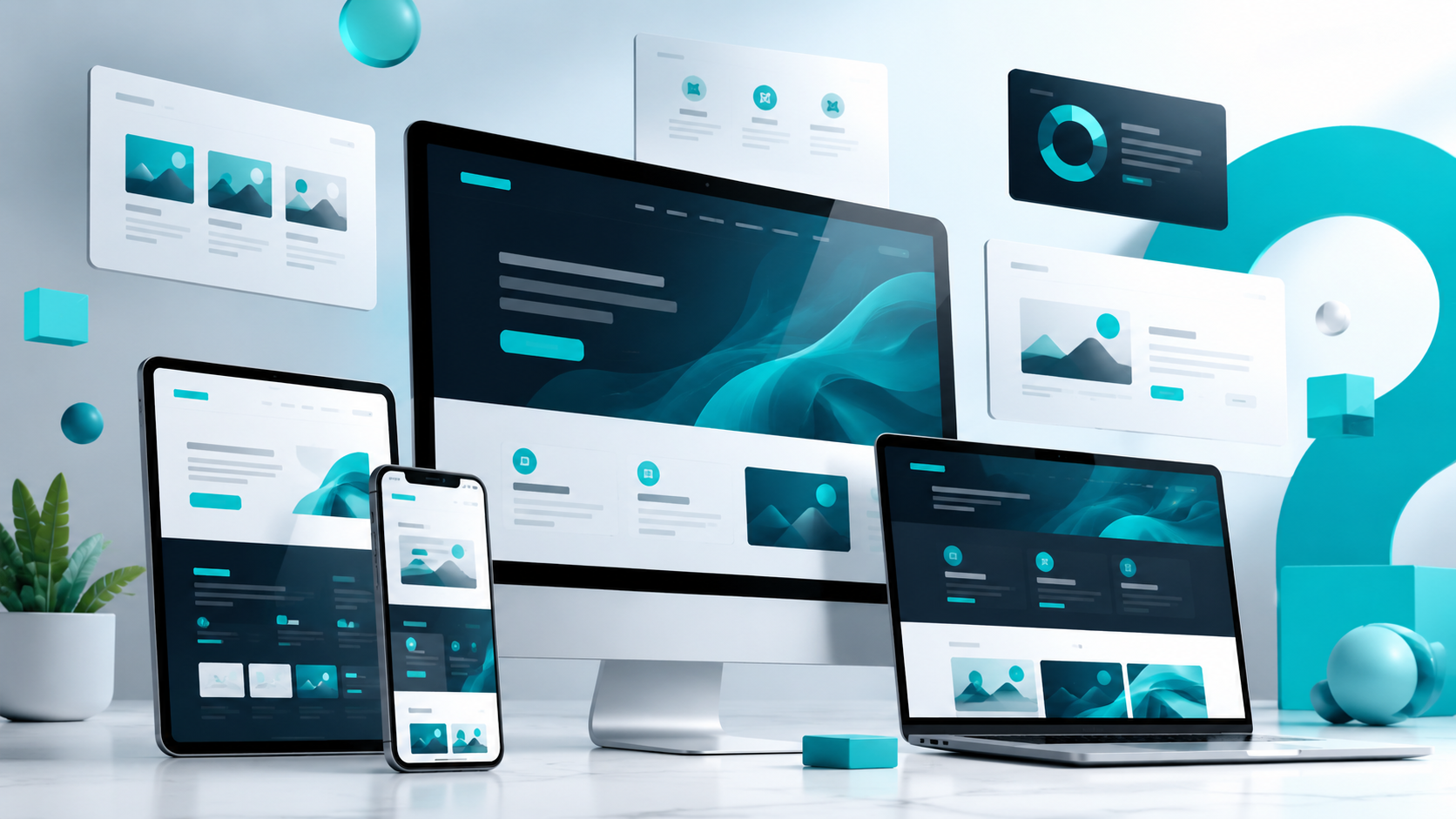 Moderne Webdesign-Mockups mit digitalen Oberflächen